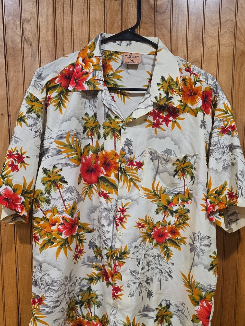 Men's White Tropical Floral Hawaiian Shirt Size XL